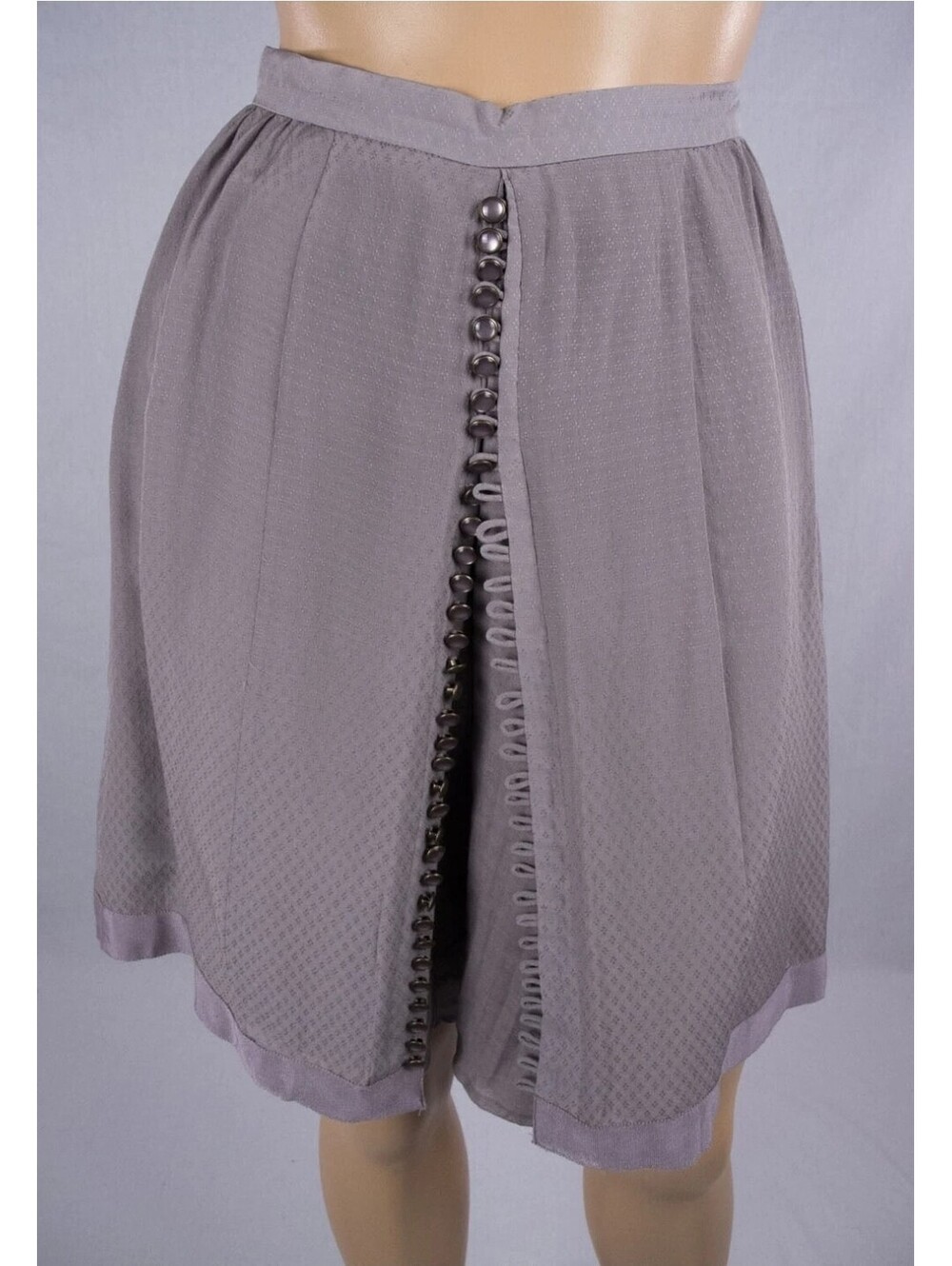 Anthropologie Vintage lavendar/Gray Silk Lined Button-Front loop Skirt SZ 2